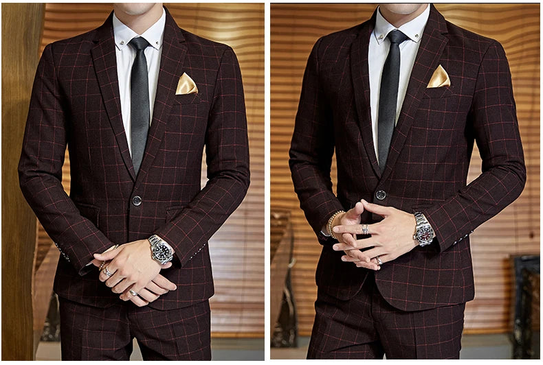 Exquisite Slim Fit Plaid Suit - 3 Piece Set