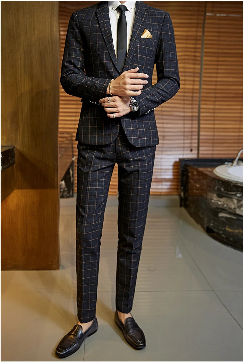 Exquisite Slim Fit Plaid Suit - 3 Piece Set