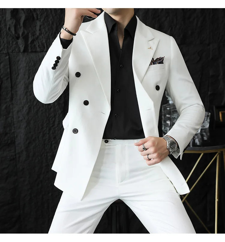 7XL-S (Blazer + Suit Pants) Fashion Double Breasted Slim Fit Men's Suit Italian Style Luxury Wedding Social Dress 2 Piece Set