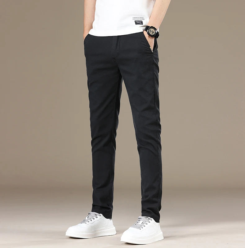 New Spring Summer Lyocell Fabric Mens Casual Pants Hight Quality Fashion Slim Business Trousers Brand Elastic Soft Pants