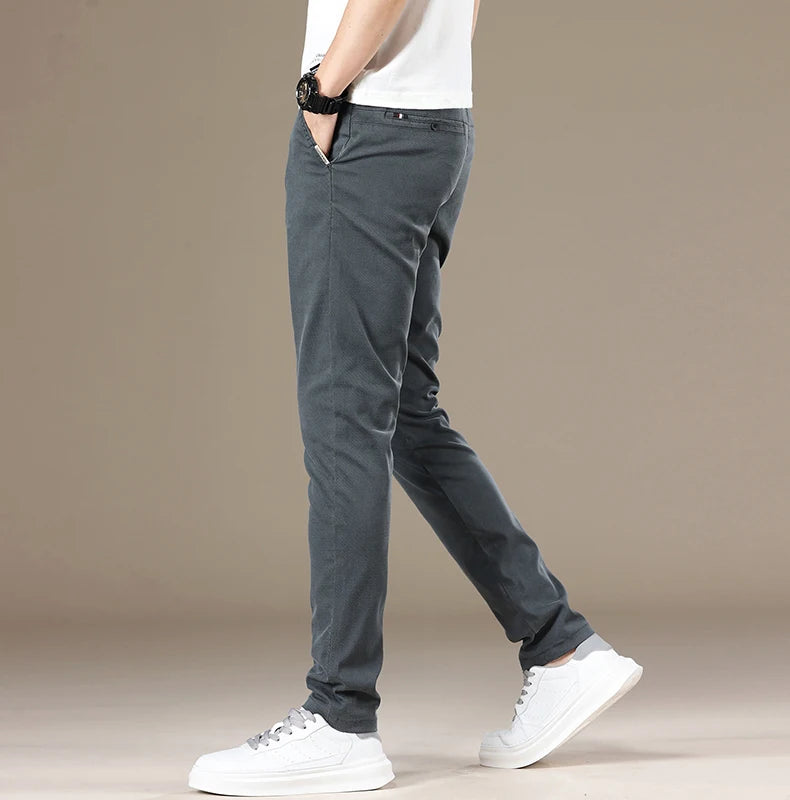 New Spring Summer Lyocell Fabric Mens Casual Pants Hight Quality Fashion Slim Business Trousers Brand Elastic Soft Pants
