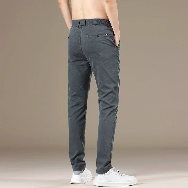 New Spring Summer Lyocell Fabric Mens Casual Pants Hight Quality Fashion Slim Business Trousers Brand Elastic Soft Pants