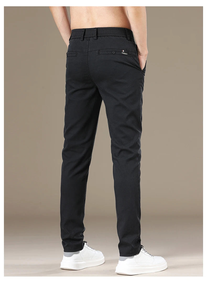 New Spring Summer Lyocell Fabric Mens Casual Pants Hight Quality Fashion Slim Business Trousers Brand Elastic Soft Pants