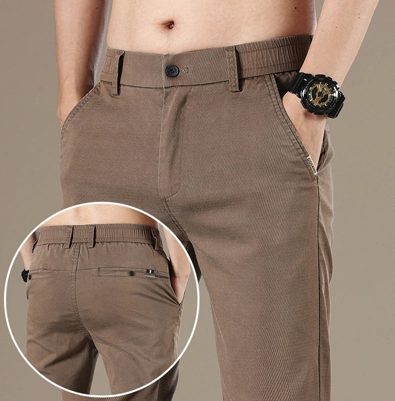 New Spring Summer Lyocell Fabric Mens Casual Pants Hight Quality Fashion Slim Business Trousers Brand Elastic Soft Pants