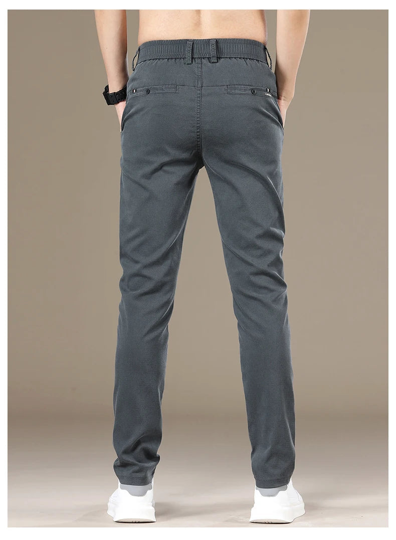 New Spring Summer Lyocell Fabric Mens Casual Pants Hight Quality Fashion Slim Business Trousers Brand Elastic Soft Pants