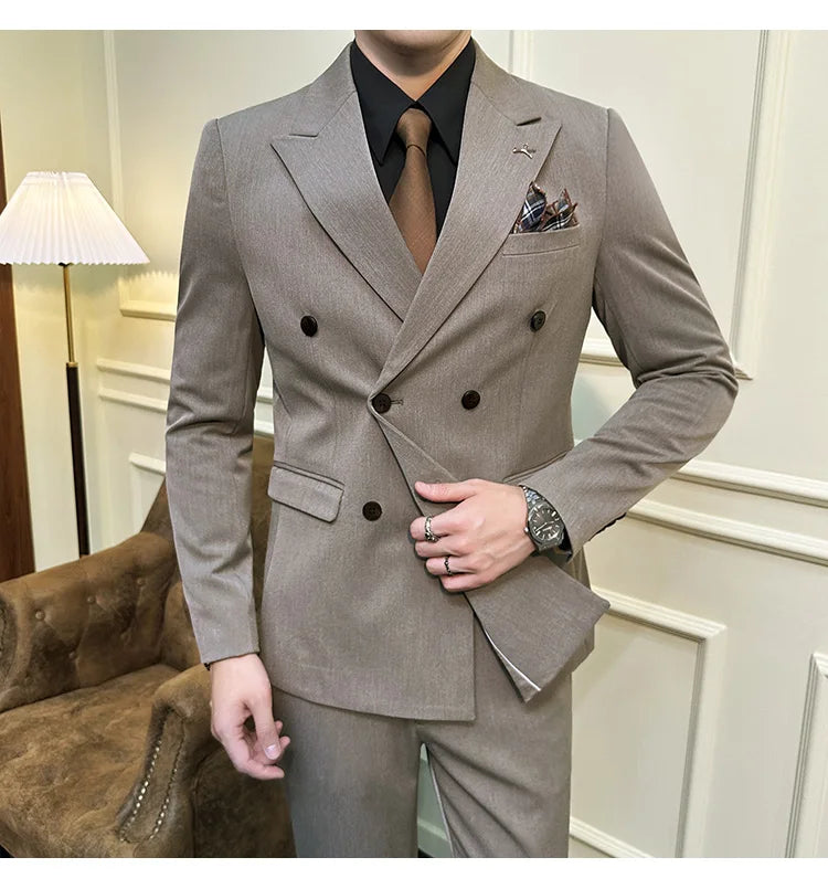 7XL-S (Blazer + Suit Pants) Fashion Double Breasted Slim Fit Men's Suit Italian Style Luxury Wedding Social Dress 2 Piece Set