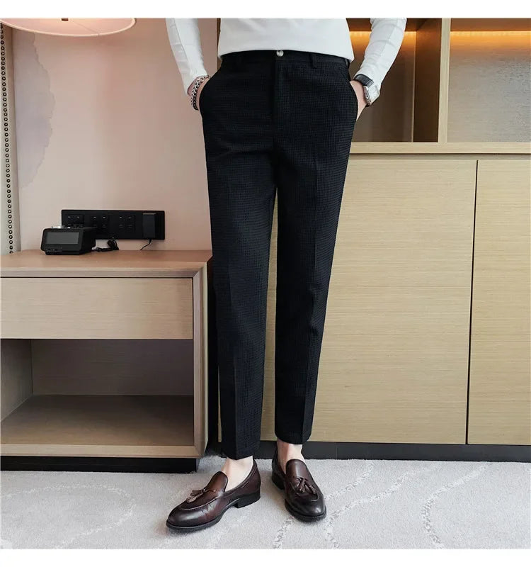 Men's Trendy High-end Feelslimming Plaid Suit Pants Casual Business Straight-leg Pants For Summer Lightweight Breathable