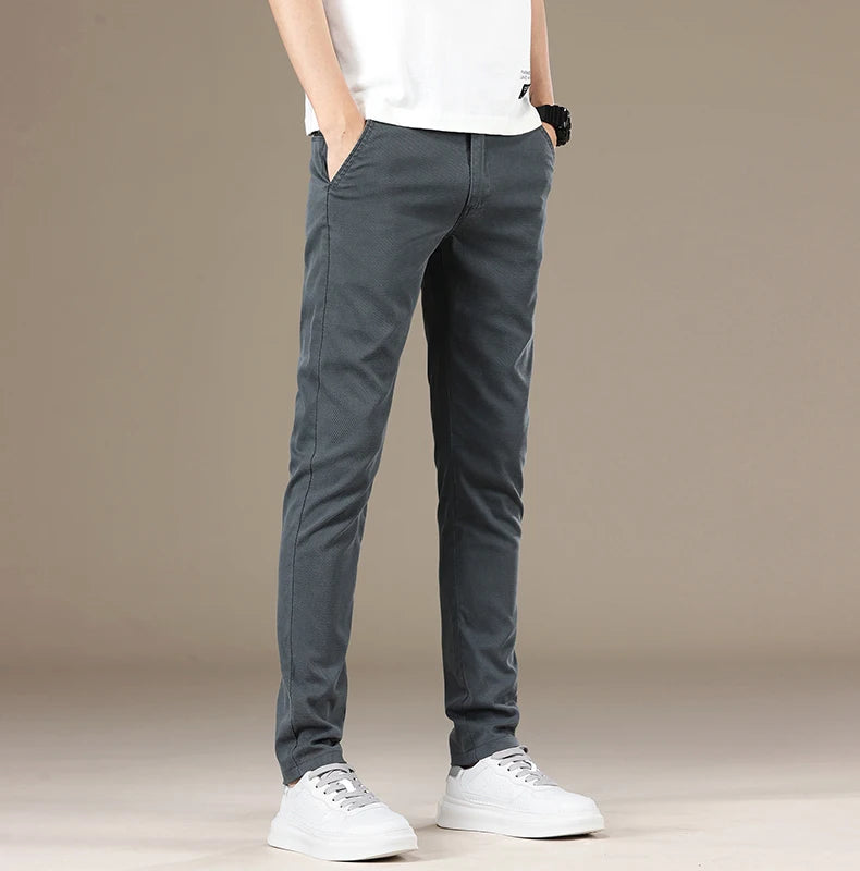 New Spring Summer Lyocell Fabric Mens Casual Pants Hight Quality Fashion Slim Business Trousers Brand Elastic Soft Pants