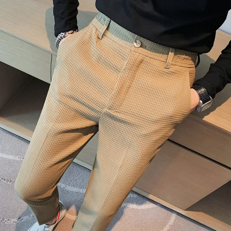 Men's Trendy High-end Feelslimming Plaid Suit Pants Casual Business Straight-leg Pants For Summer Lightweight Breathable