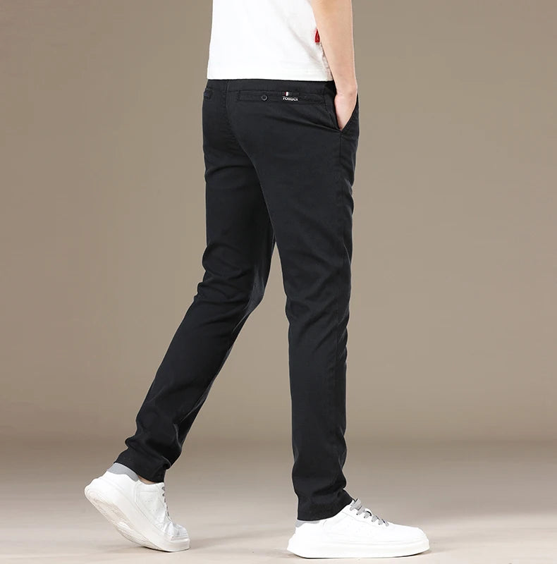 New Spring Summer Lyocell Fabric Mens Casual Pants Hight Quality Fashion Slim Business Trousers Brand Elastic Soft Pants