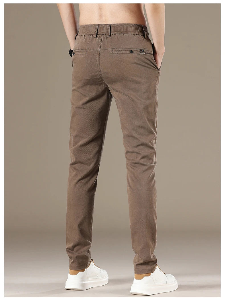 New Spring Summer Lyocell Fabric Mens Casual Pants Hight Quality Fashion Slim Business Trousers Brand Elastic Soft Pants