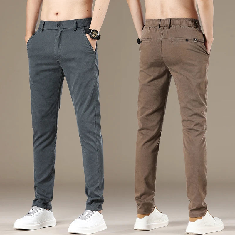New Spring Summer Lyocell Fabric Mens Casual Pants Hight Quality Fashion Slim Business Trousers Brand Elastic Soft Pants