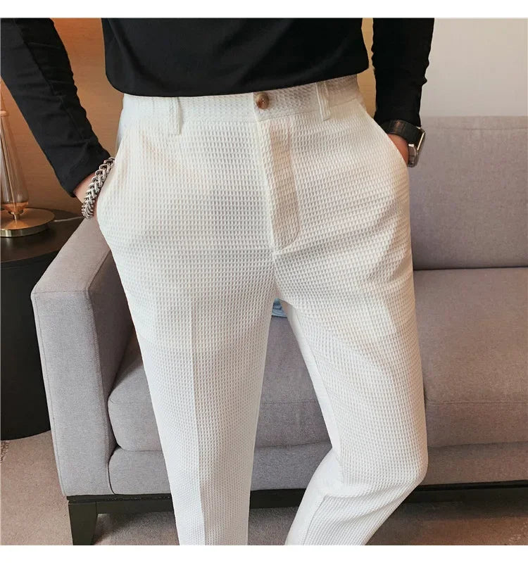 Men's Trendy High-end Feelslimming Plaid Suit Pants Casual Business Straight-leg Pants For Summer Lightweight Breathable