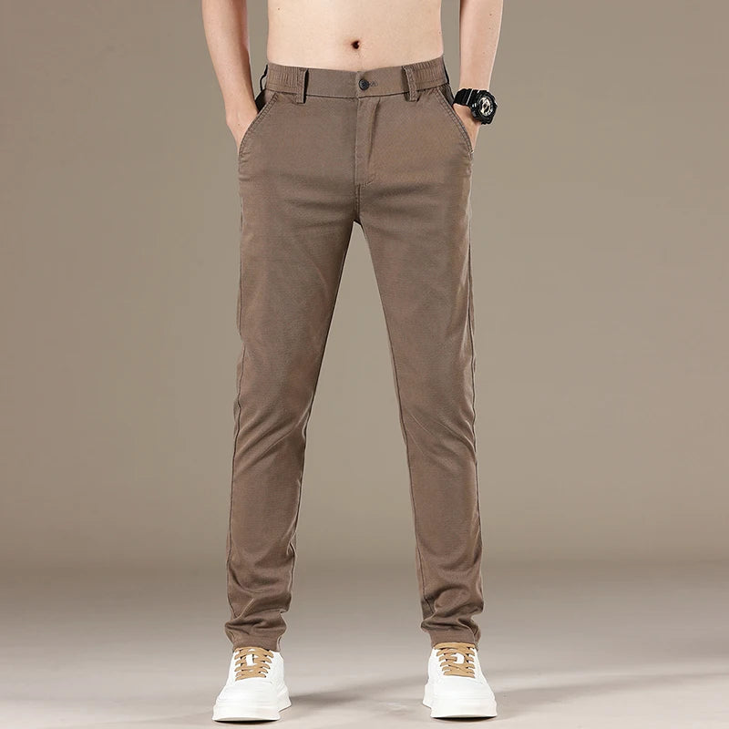 New Spring Summer Lyocell Fabric Mens Casual Pants Hight Quality Fashion Slim Business Trousers Brand Elastic Soft Pants