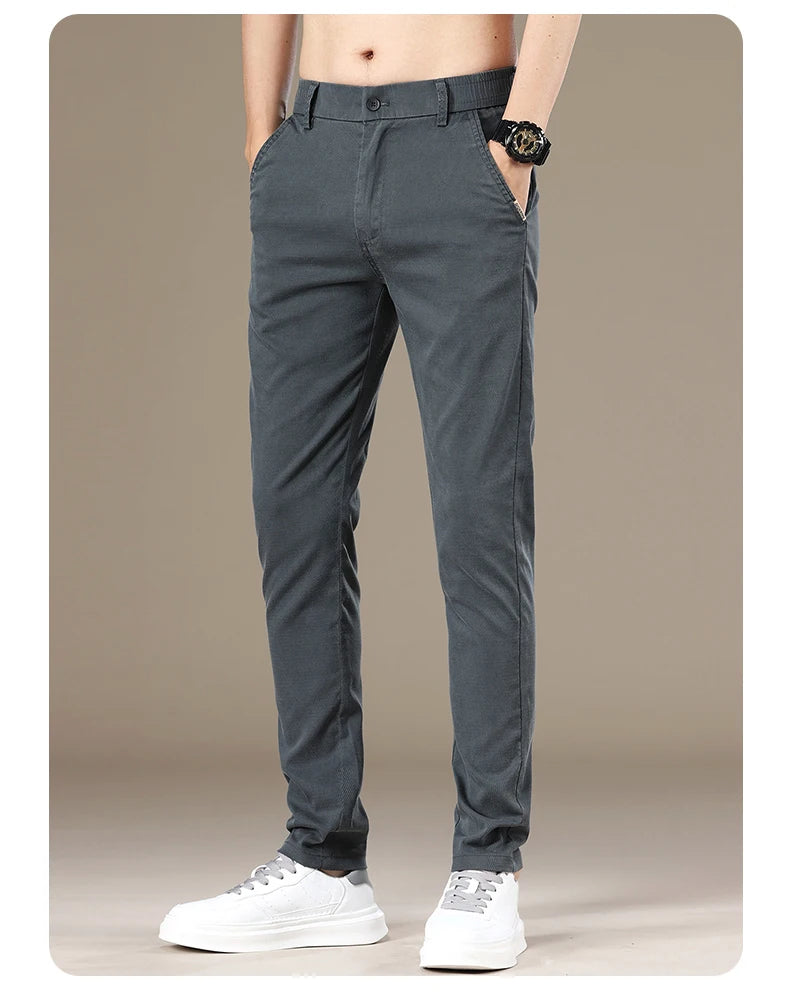 New Spring Summer Lyocell Fabric Mens Casual Pants Hight Quality Fashion Slim Business Trousers Brand Elastic Soft Pants