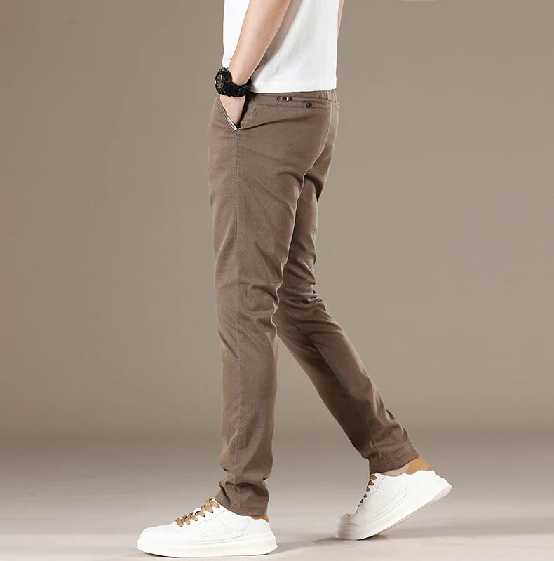 New Spring Summer Lyocell Fabric Mens Casual Pants Hight Quality Fashion Slim Business Trousers Brand Elastic Soft Pants