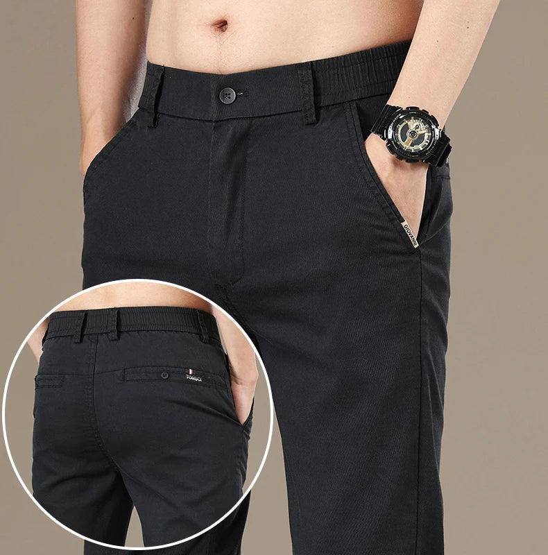 New Spring Summer Lyocell Fabric Mens Casual Pants Hight Quality Fashion Slim Business Trousers Brand Elastic Soft Pants
