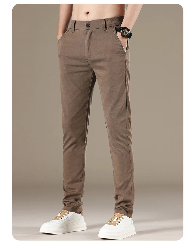 New Spring Summer Lyocell Fabric Mens Casual Pants Hight Quality Fashion Slim Business Trousers Brand Elastic Soft Pants