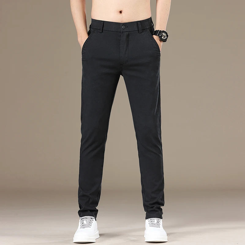New Spring Summer Lyocell Fabric Mens Casual Pants Hight Quality Fashion Slim Business Trousers Brand Elastic Soft Pants