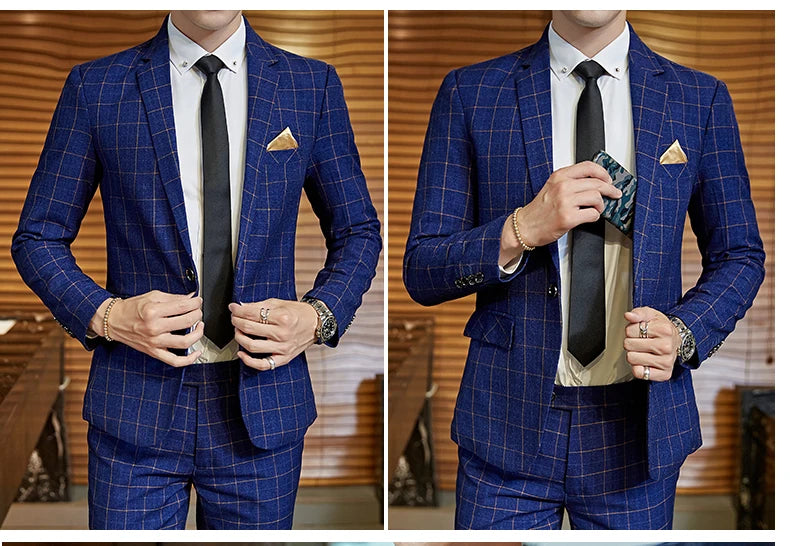 Exquisite Slim Fit Plaid Suit - 3 Piece Set