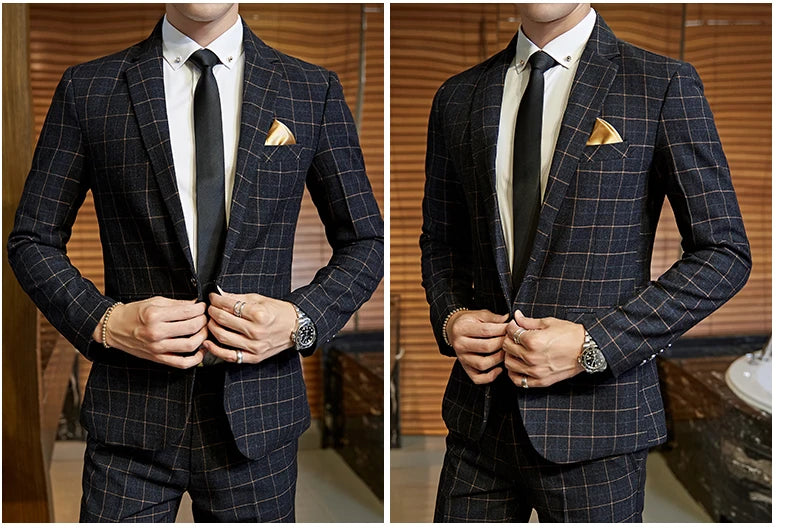 Exquisite Slim Fit Plaid Suit - 3 Piece Set