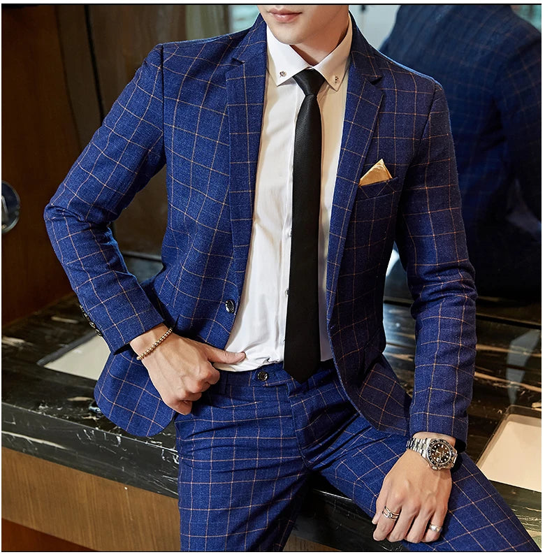 Exquisite Slim Fit Plaid Suit - 3 Piece Set