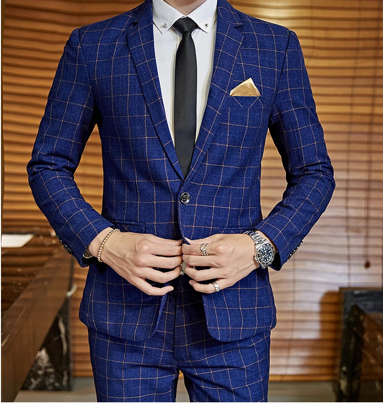 Exquisite Slim Fit Plaid Suit - 3 Piece Set