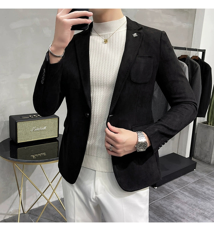 Men's Deerskin Fleece Jacket Suit Coat Blazer Men's Business Leisure Slim Fit Brand Fashion High Quality Single Button Suit Coat
