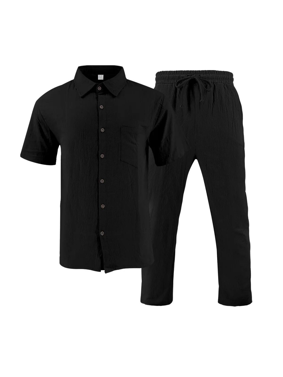 Men's Summer Beach Casual Cotton Linen Shirt Two-Piece Set with Lapel Pocket Long Pants And Shor Fashionable Breathable Clothing