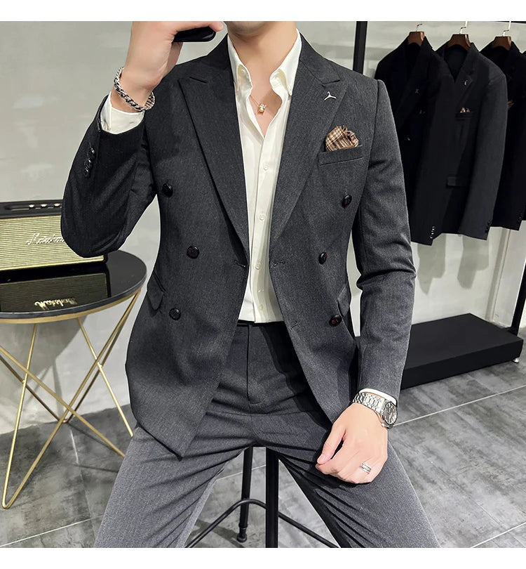 7XL-S (Blazer + Suit Pants) Fashion Double Breasted Slim Fit Men's Suit Italian Style Luxury Wedding Social Dress 2 Piece Set