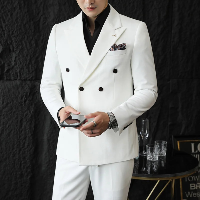7XL-S (Blazer + Suit Pants) Fashion Double Breasted Slim Fit Men's Suit Italian Style Luxury Wedding Social Dress 2 Piece Set