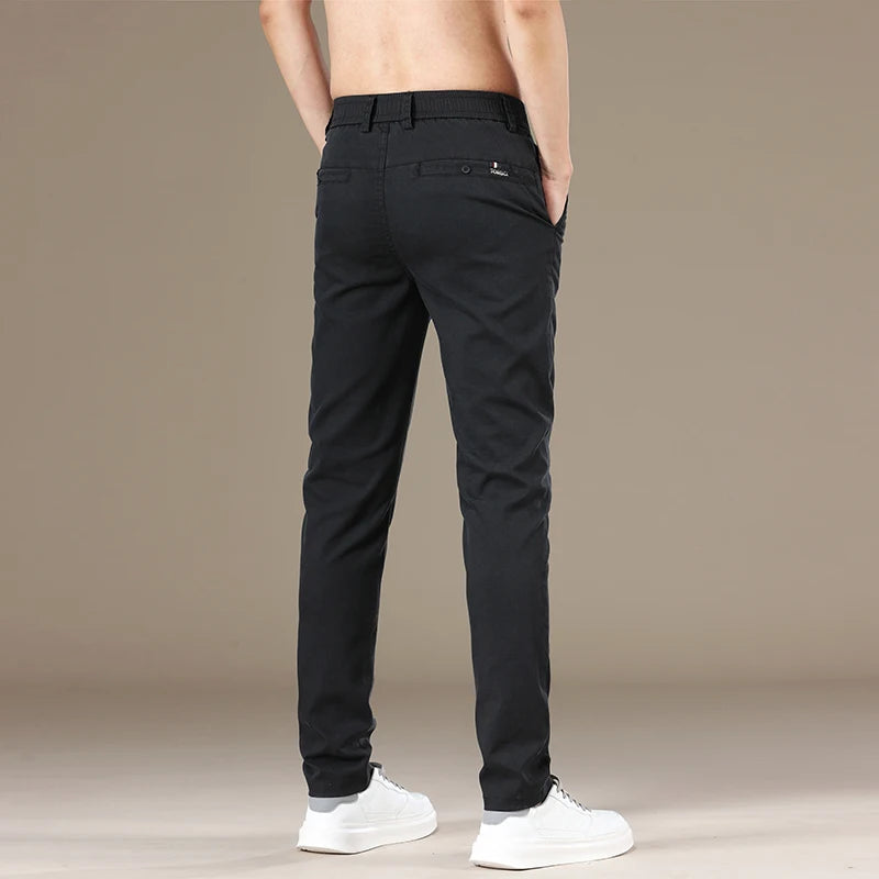 New Spring Summer Lyocell Fabric Mens Casual Pants Hight Quality Fashion Slim Business Trousers Brand Elastic Soft Pants