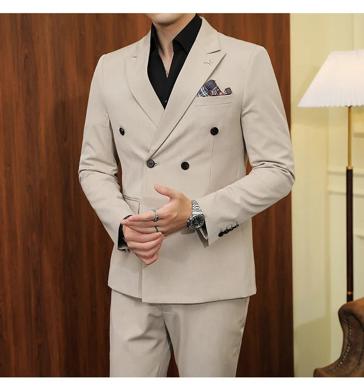 7XL-S (Blazer + Suit Pants) Fashion Double Breasted Slim Fit Men's Suit Italian Style Luxury Wedding Social Dress 2 Piece Set
