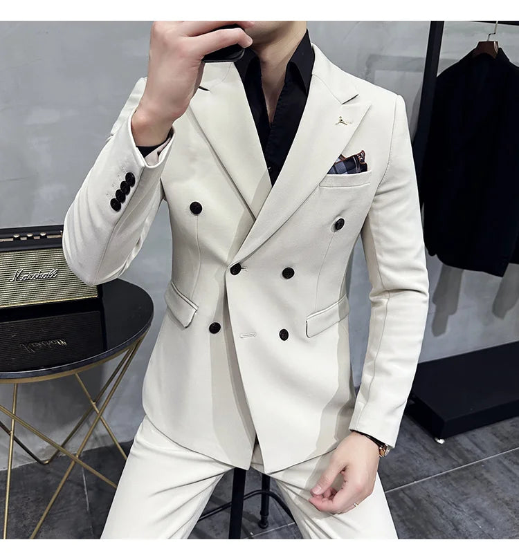7XL-S (Blazer + Suit Pants) Fashion Double Breasted Slim Fit Men's Suit Italian Style Luxury Wedding Social Dress 2 Piece Set