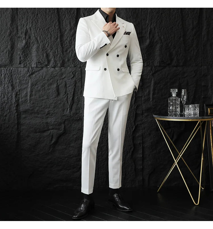 7XL-S (Blazer + Suit Pants) Fashion Double Breasted Slim Fit Men's Suit Italian Style Luxury Wedding Social Dress 2 Piece Set