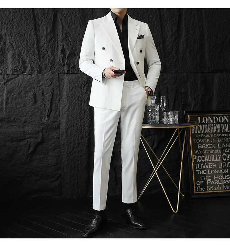 7XL-S (Blazer + Suit Pants) Fashion Double Breasted Slim Fit Men's Suit Italian Style Luxury Wedding Social Dress 2 Piece Set